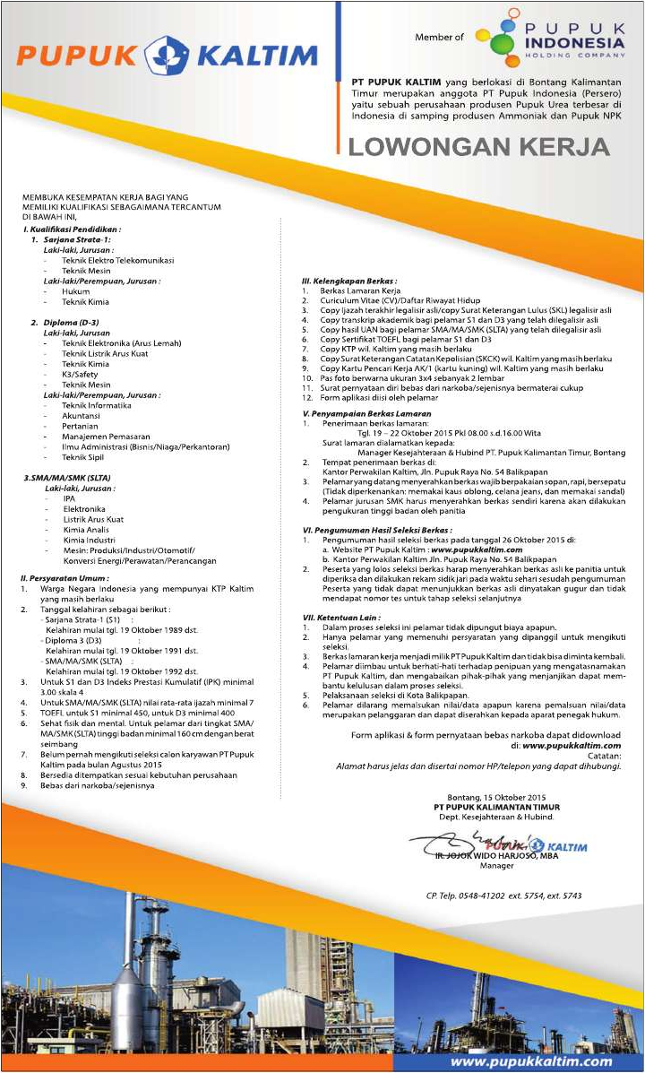 Lowongan Kerja Pupuk kaltim 2015